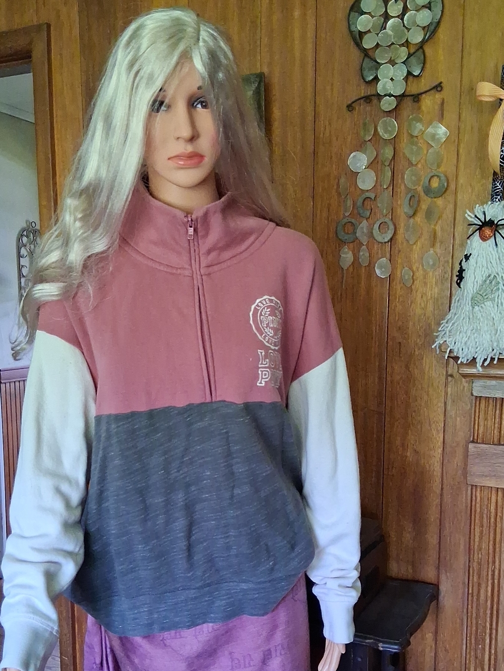 Victoria's Secret Pink, Gray & White Colorblock Half-Zip Pullover